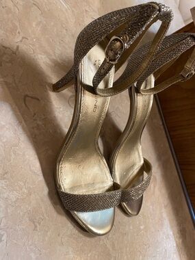 Gold Glitter Ankle-Strap Stiletto Heels